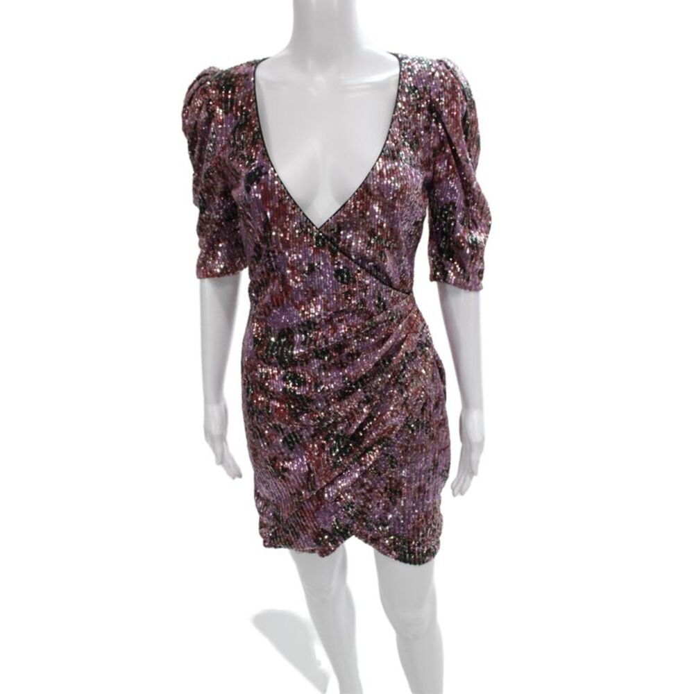 One 33 Social Women Sequin Multicolor V-Neck Bodycon Dress Knee-Length Size 6